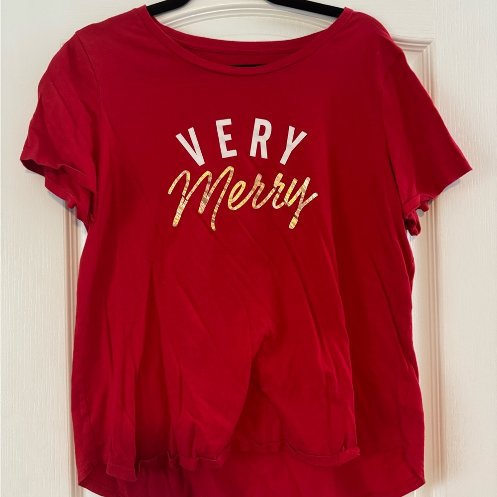 Old Navy Red 'Very Merry' Short Sleeve Tee